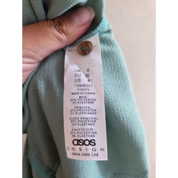 NWT ASOS Mint Green Button Front Ruffle Square Neck Straight Leg Jumpsuit size 4 - Picture 10 of 11